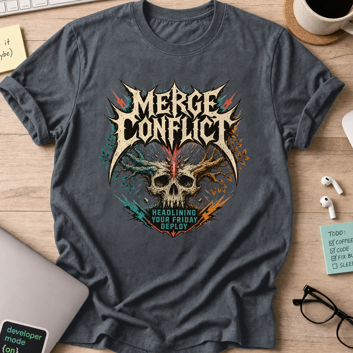 Merge Conflict Friday Deploy Shirt — Dark Heather