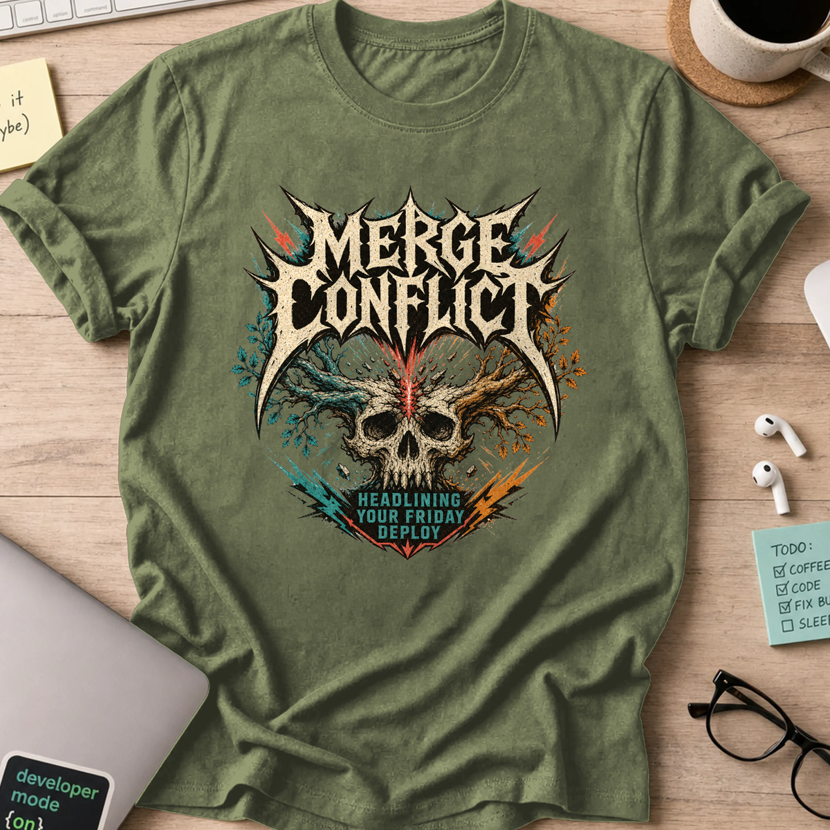 Merge Conflict Friday Deploy Shirt — Military Green
