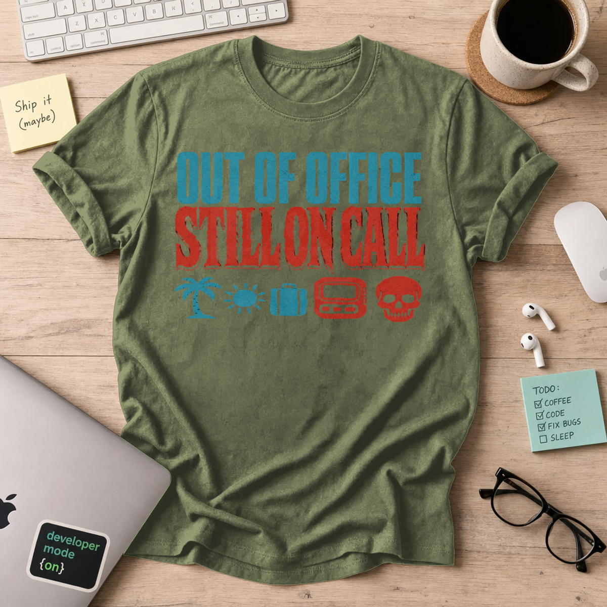 Out of Office, Still On Call Shirt — Military Green