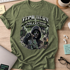 Tech Debt Collector Cyberpunk Shirt — Military Green storefront mockup