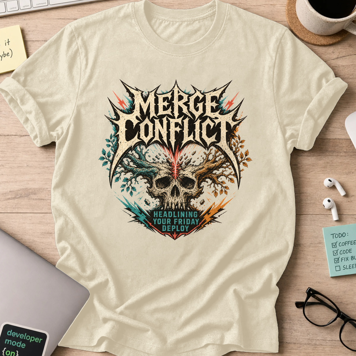 Merge Conflict Friday Deploy Shirt — Natural