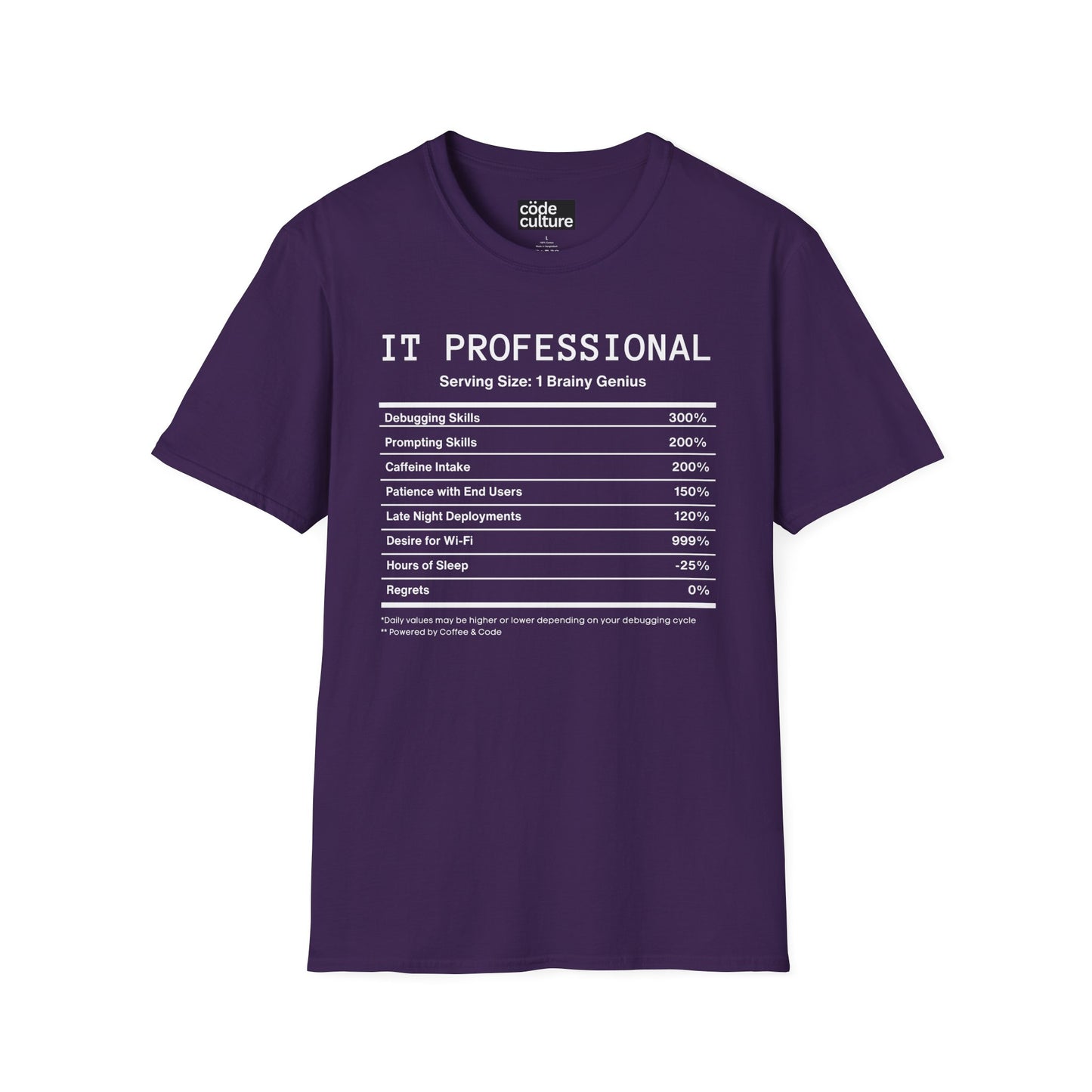 IT Professional nutrition facts shirt