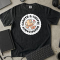 Charts and Coffee Break Shirt in Black, Comfort Colors 1717 tee flat lay