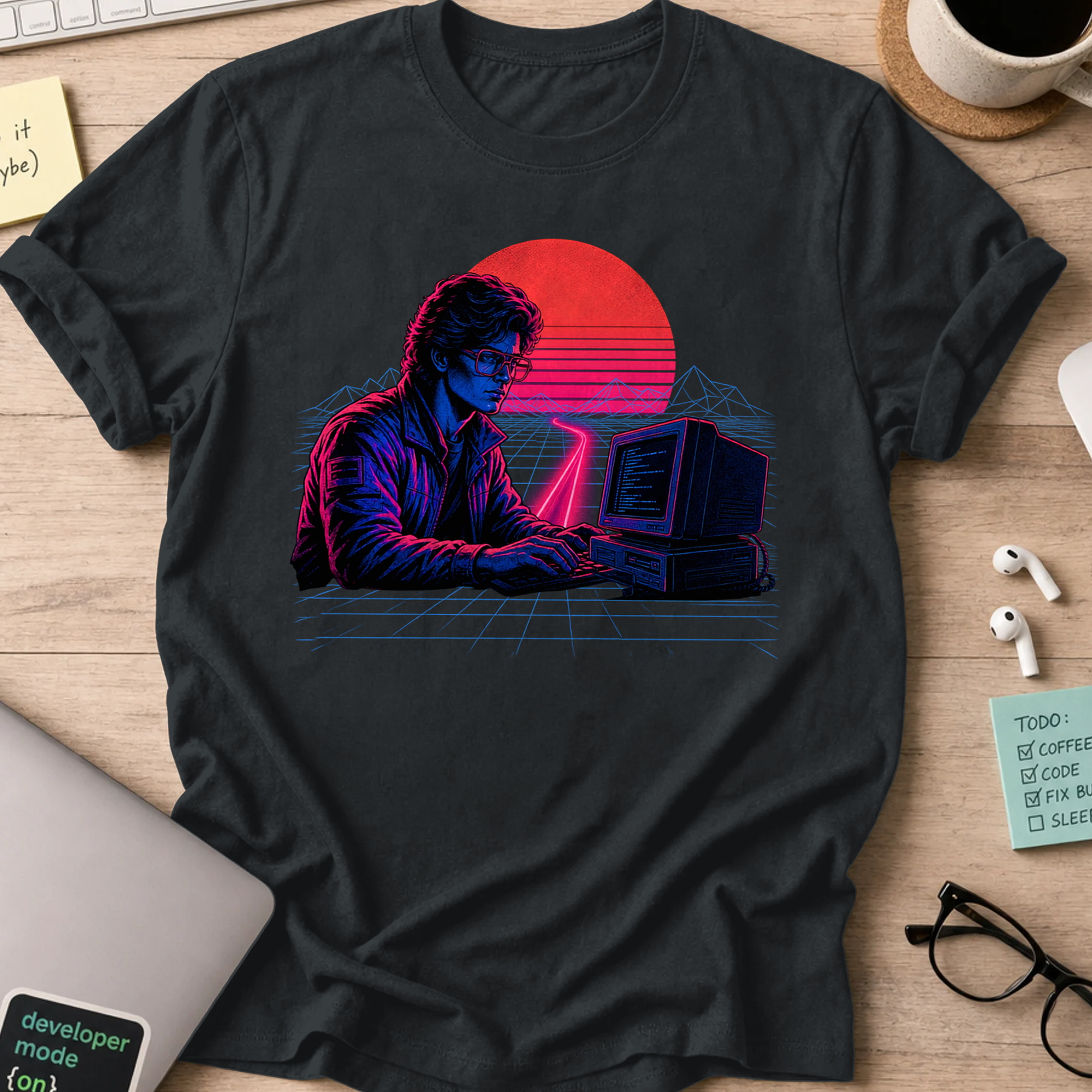 Neon Programmer Synthwave Shirt — Black storefront mockup