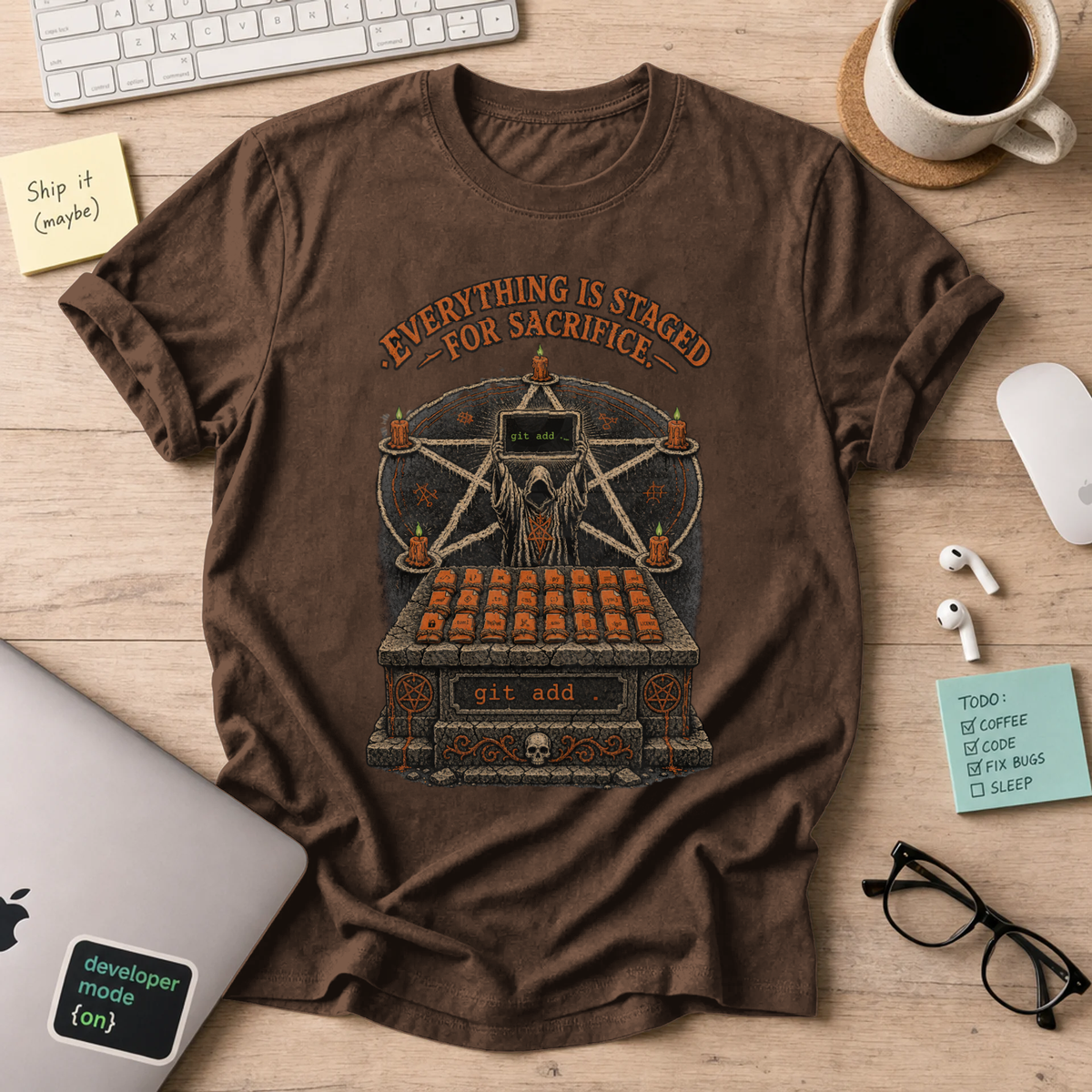 Everything Is Staged for Sacrifice Shirt — Dark Chocolate