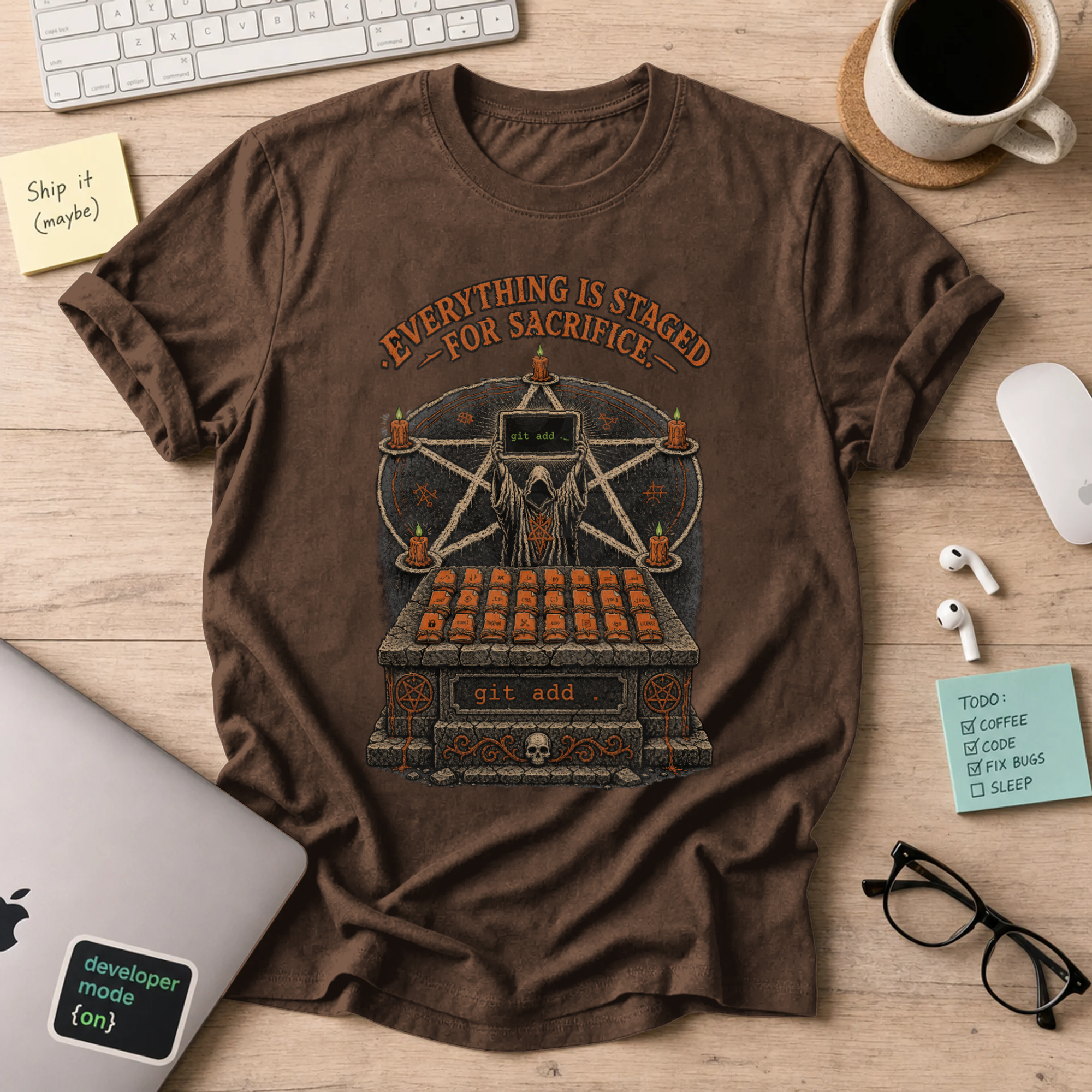 Everything Is Staged for Sacrifice Shirt — Dark Chocolate