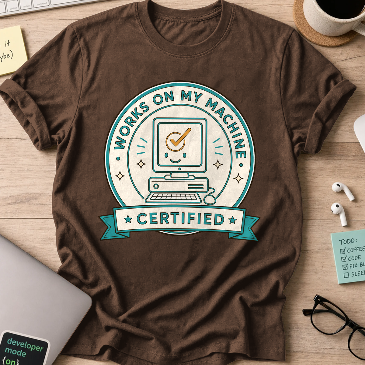 Works on My Machine Certified Shirt — Dark Chocolate