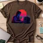 Neon Programmer Synthwave Shirt — Dark Chocolate storefront mockup
