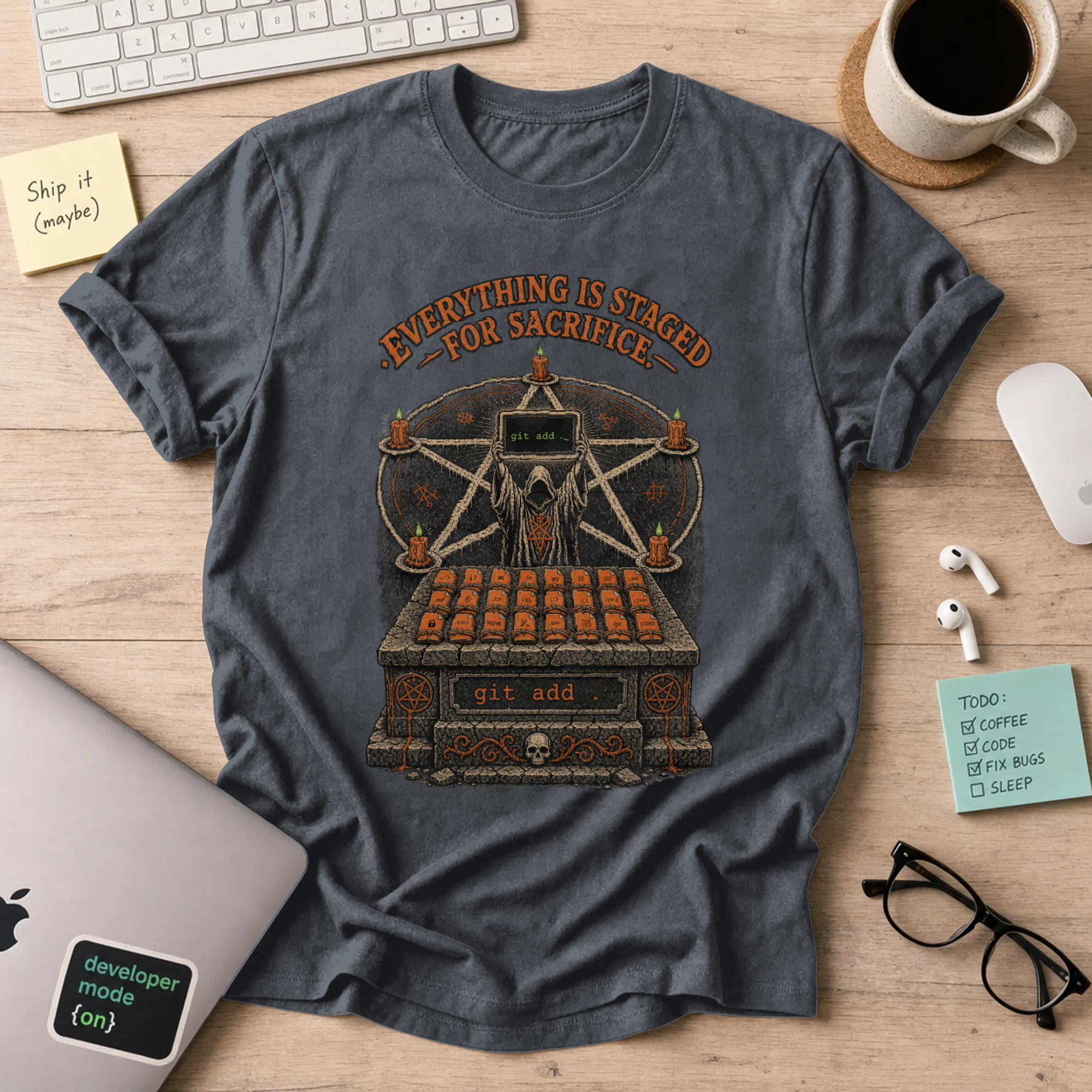 Everything Is Staged for Sacrifice Shirt — Dark Heather