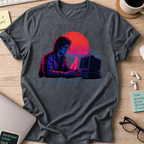 Neon Programmer Synthwave Shirt — Dark Heather storefront mockup
