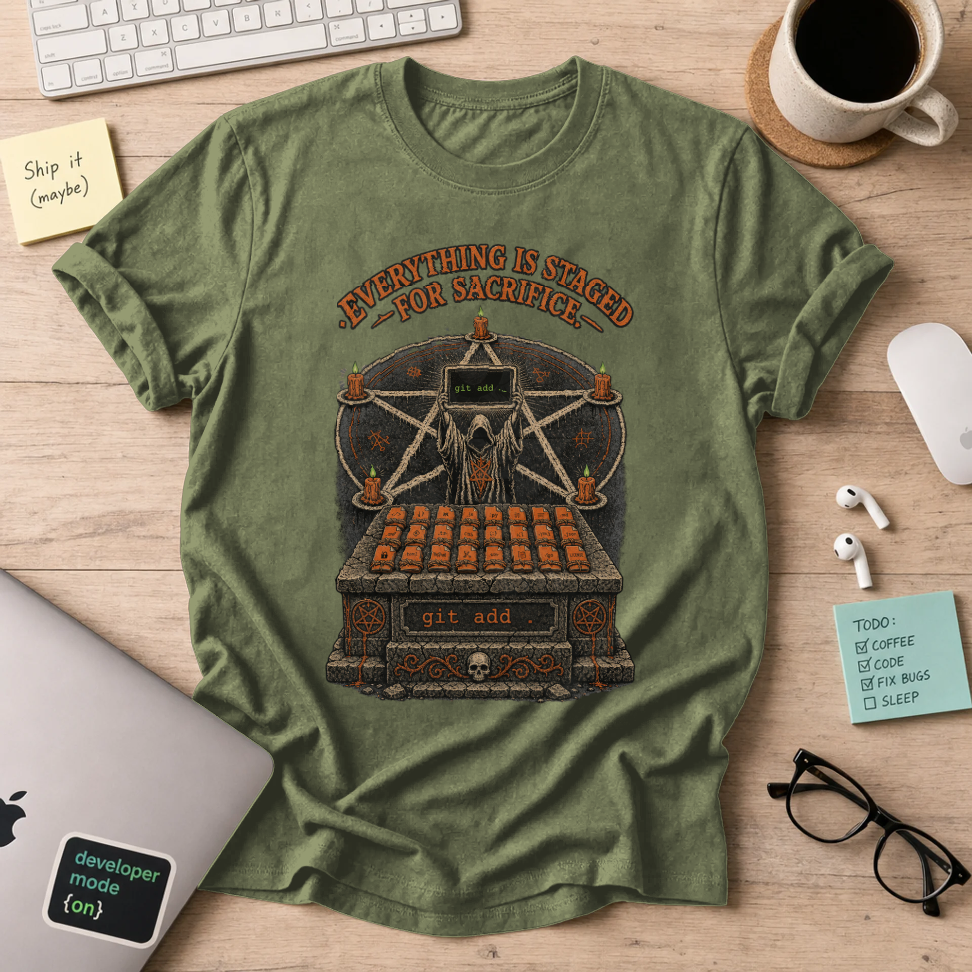 Everything Is Staged for Sacrifice Shirt — Military Green