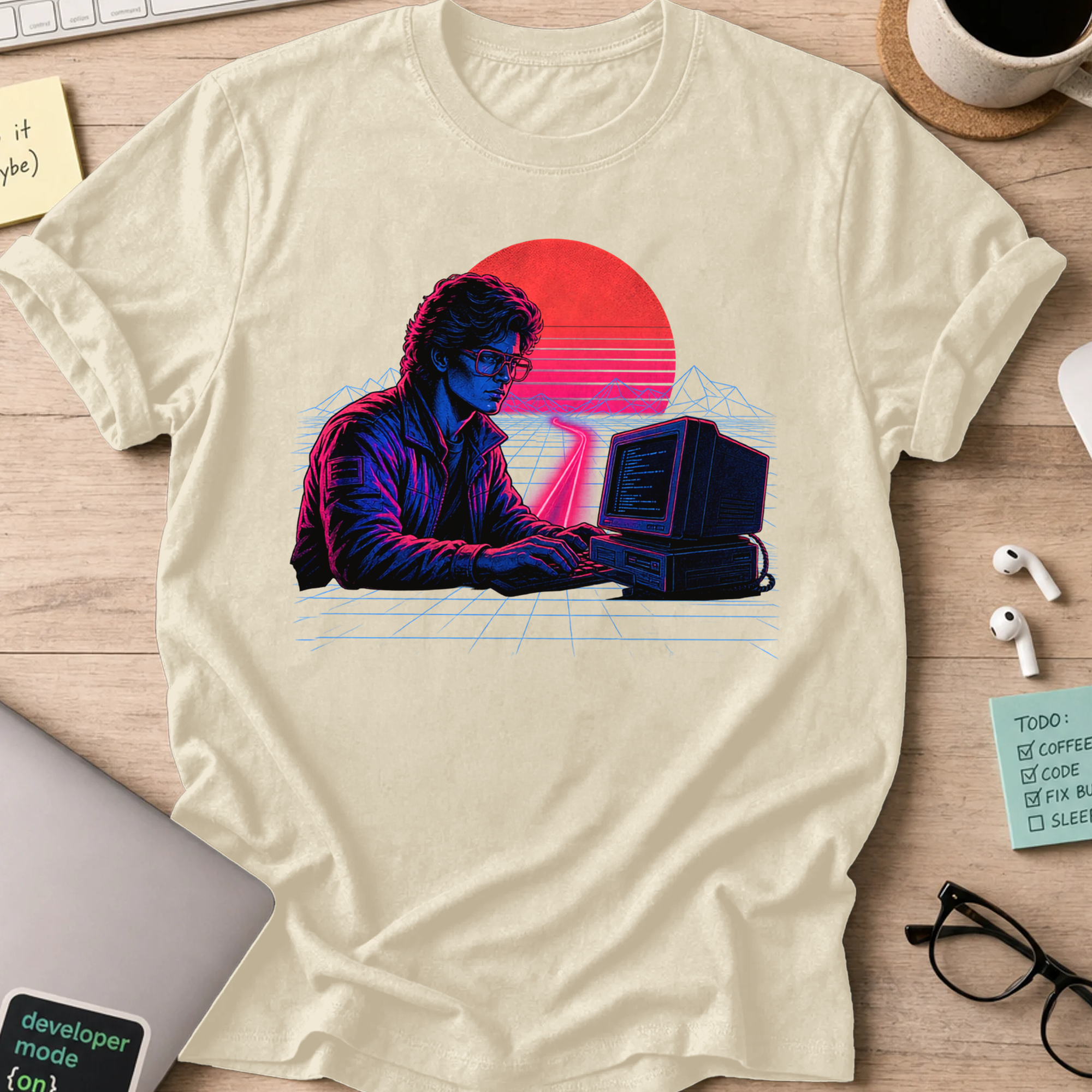 Neon Programmer Synthwave Shirt — Natural storefront mockup