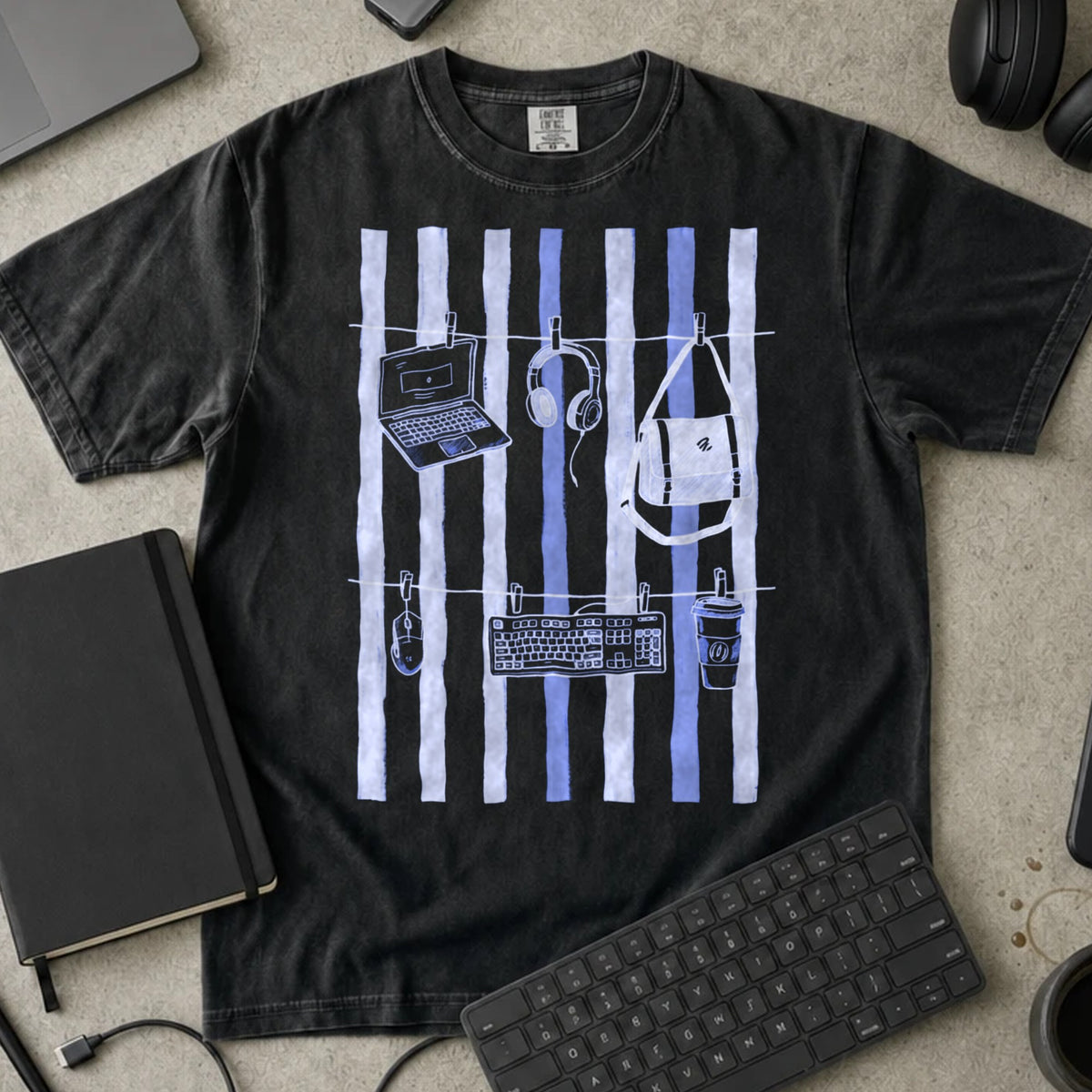 Developer Essentials Laundry Line Shirt in Black, Comfort Colors 1717 tee flat lay