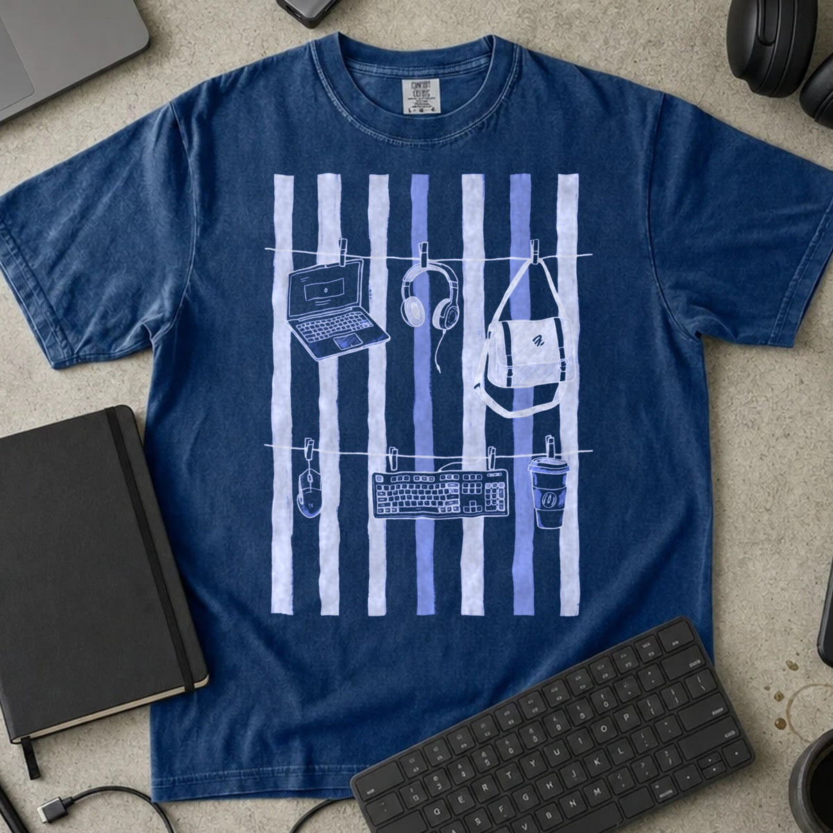 Developer Essentials Laundry Line Shirt in True Navy, Comfort Colors 1717 tee flat lay