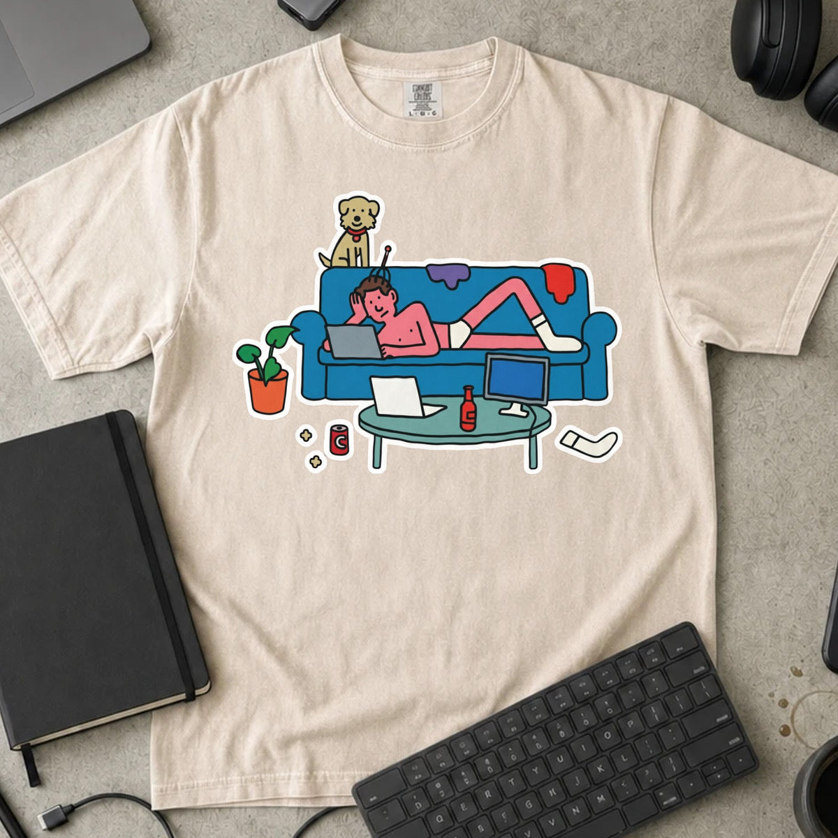 Couch Coder Living Room Shirt in Ivory, Comfort Colors 1717 tee flat lay
