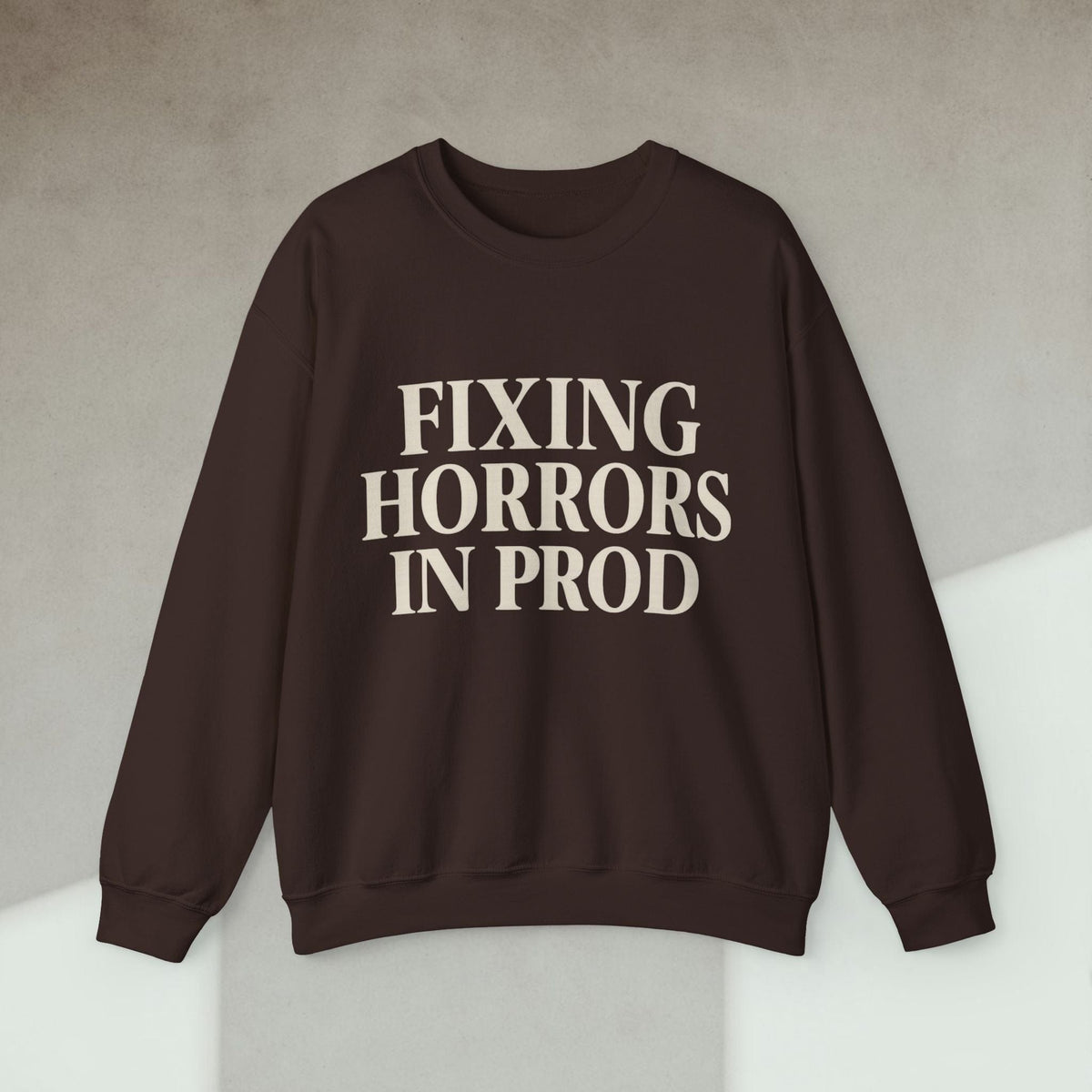 Code Culture fixing horrors in prod sweatshirt funny programmer Sweatshirt in S — Code Culture developer clothing