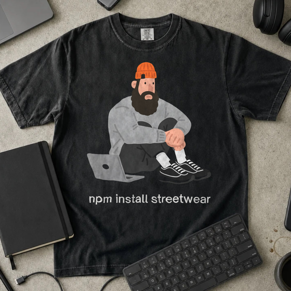 npm install streetwear Shirt in Black, Comfort Colors 1717 tee flat lay
