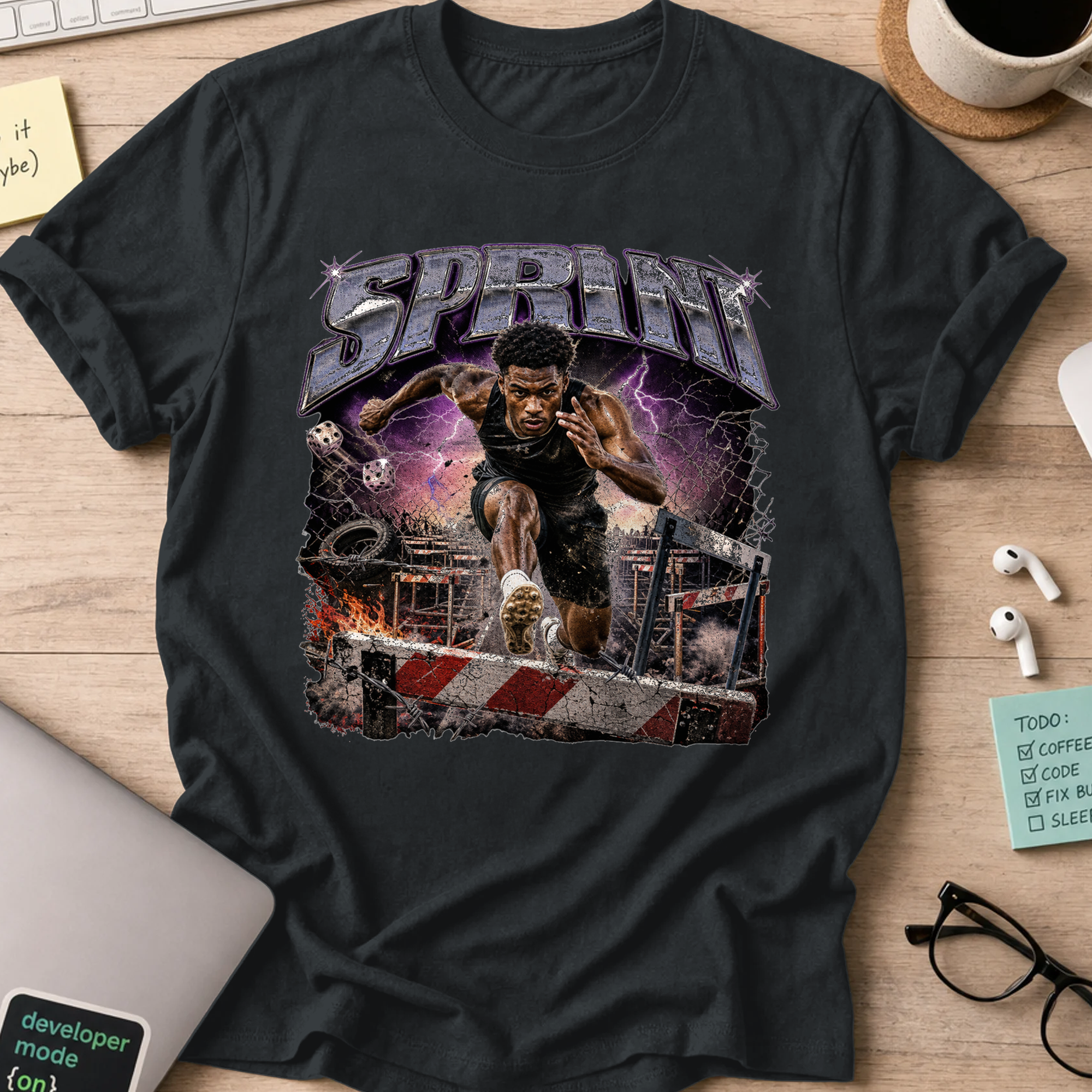 Sprint Grit Sports Shirt — Black storefront mockup
