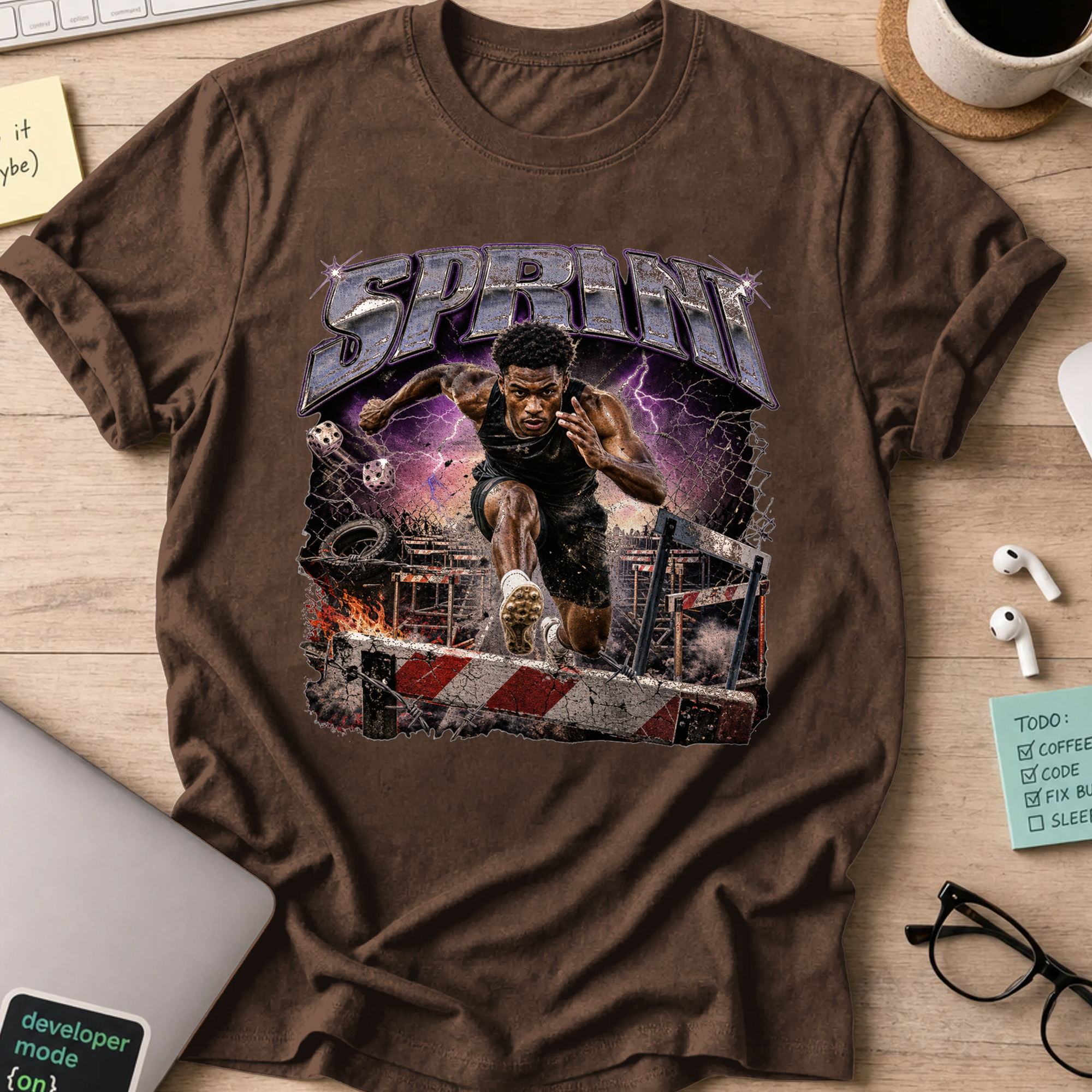 Sprint Grit Sports Shirt — Dark Chocolate storefront mockup