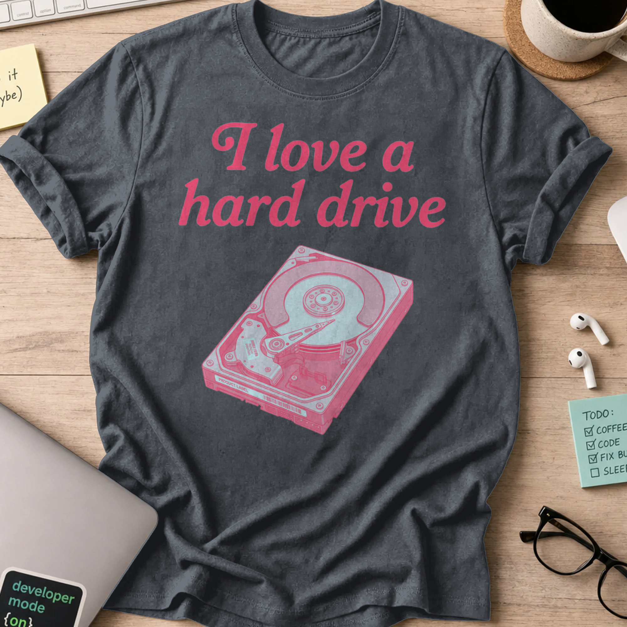 I Love A Hard Drive Shirt — Dark Heather