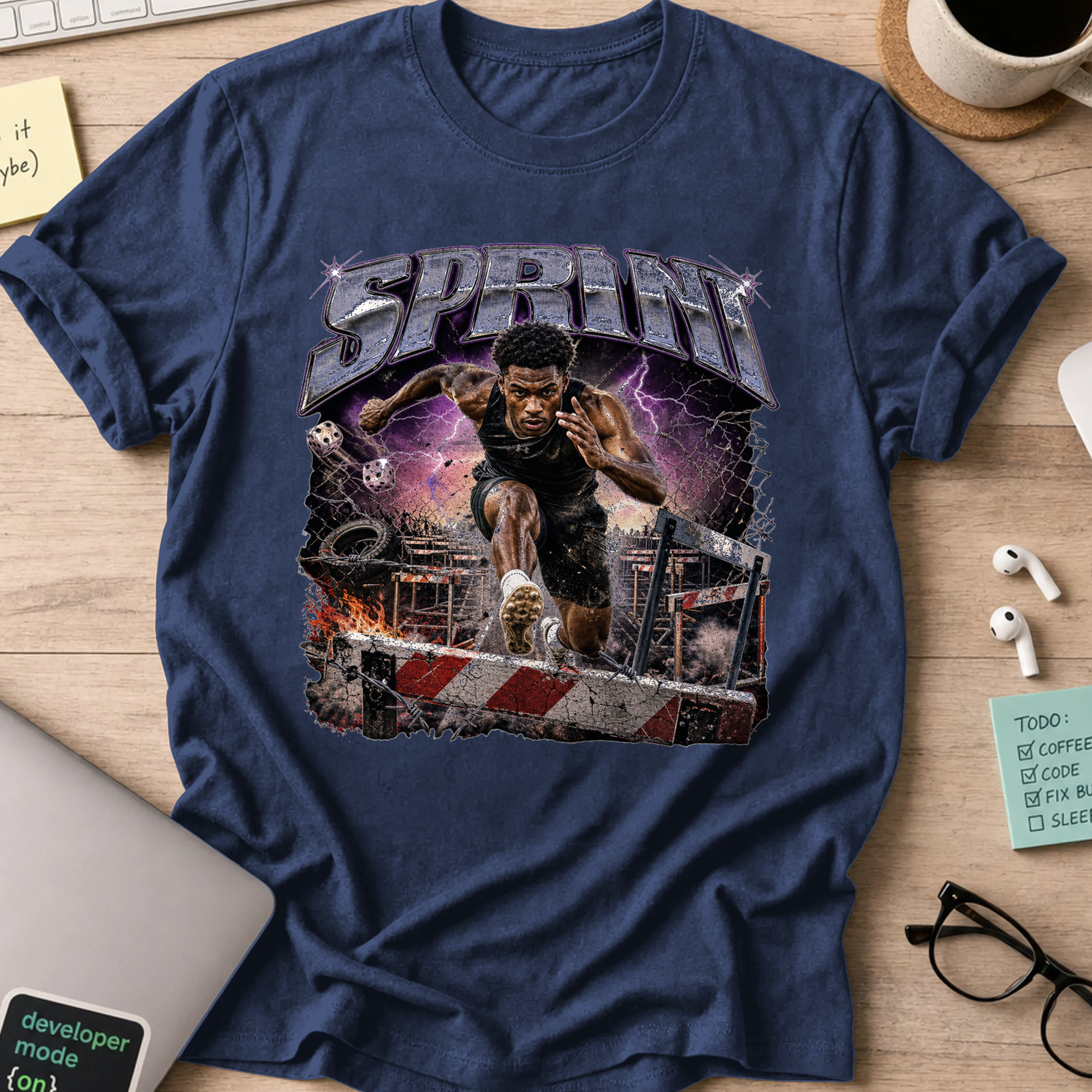Sprint Grit Sports Shirt — Navy storefront mockup
