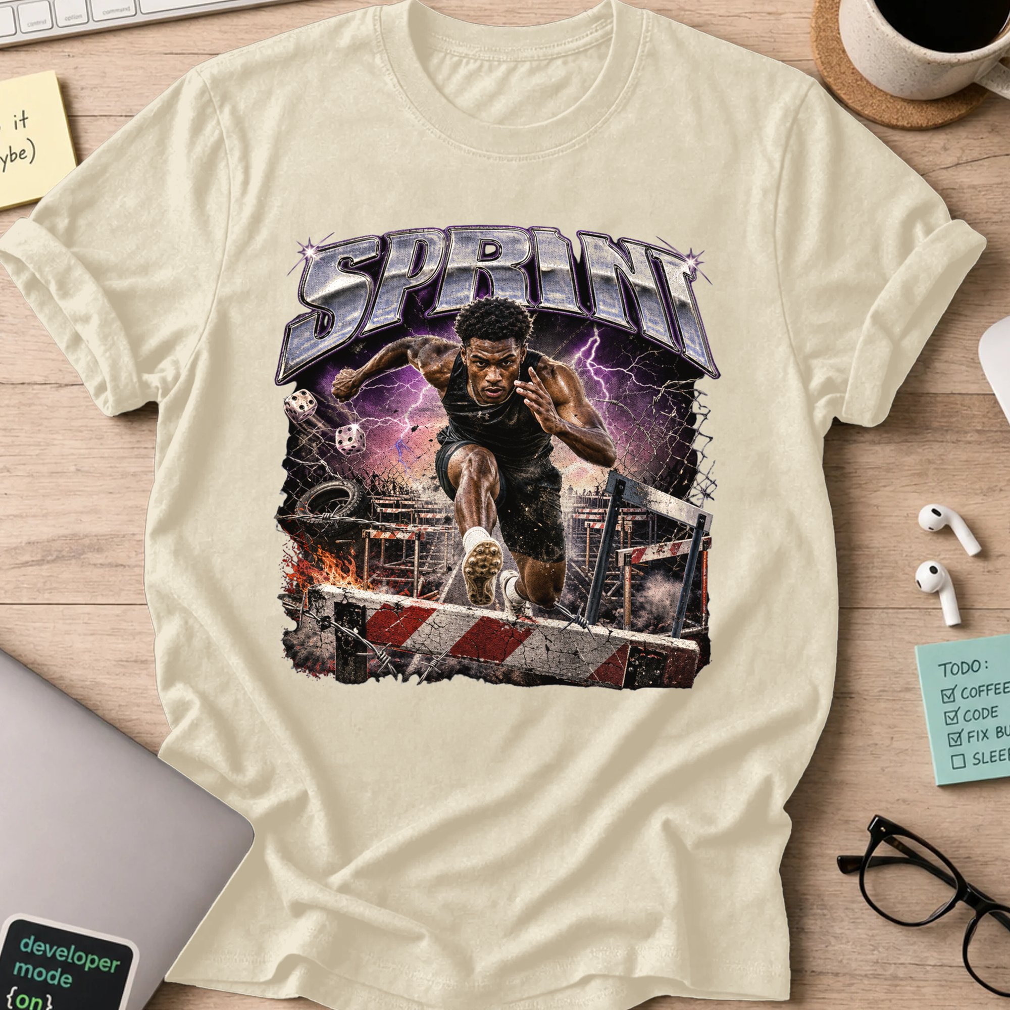 Sprint Grit Sports Shirt — Natural storefront mockup