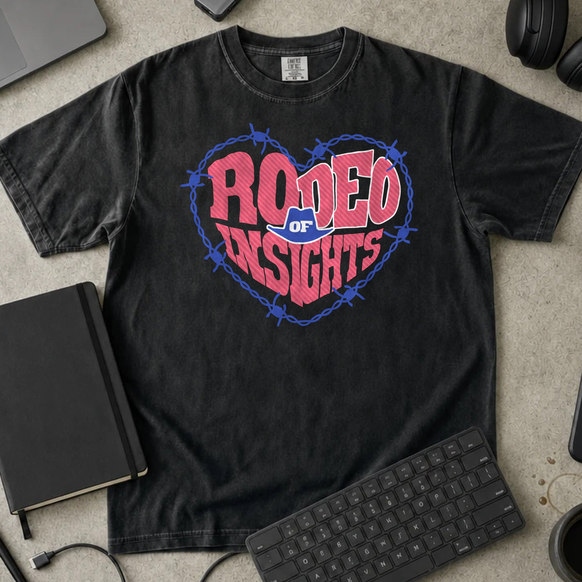 Rodeo of Insights Shirt in Black, Comfort Colors 1717 tee flat lay