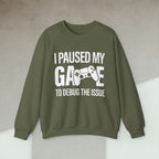 Code Culture i paused my game to debug sweatshirt funny programmer Sweatshirt in S — Code Culture developer clothing