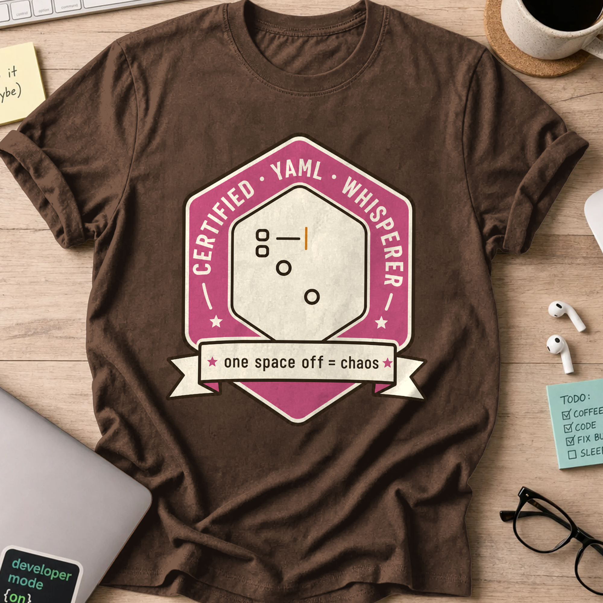 Certified YAML Whisperer Shirt — Dark Chocolate