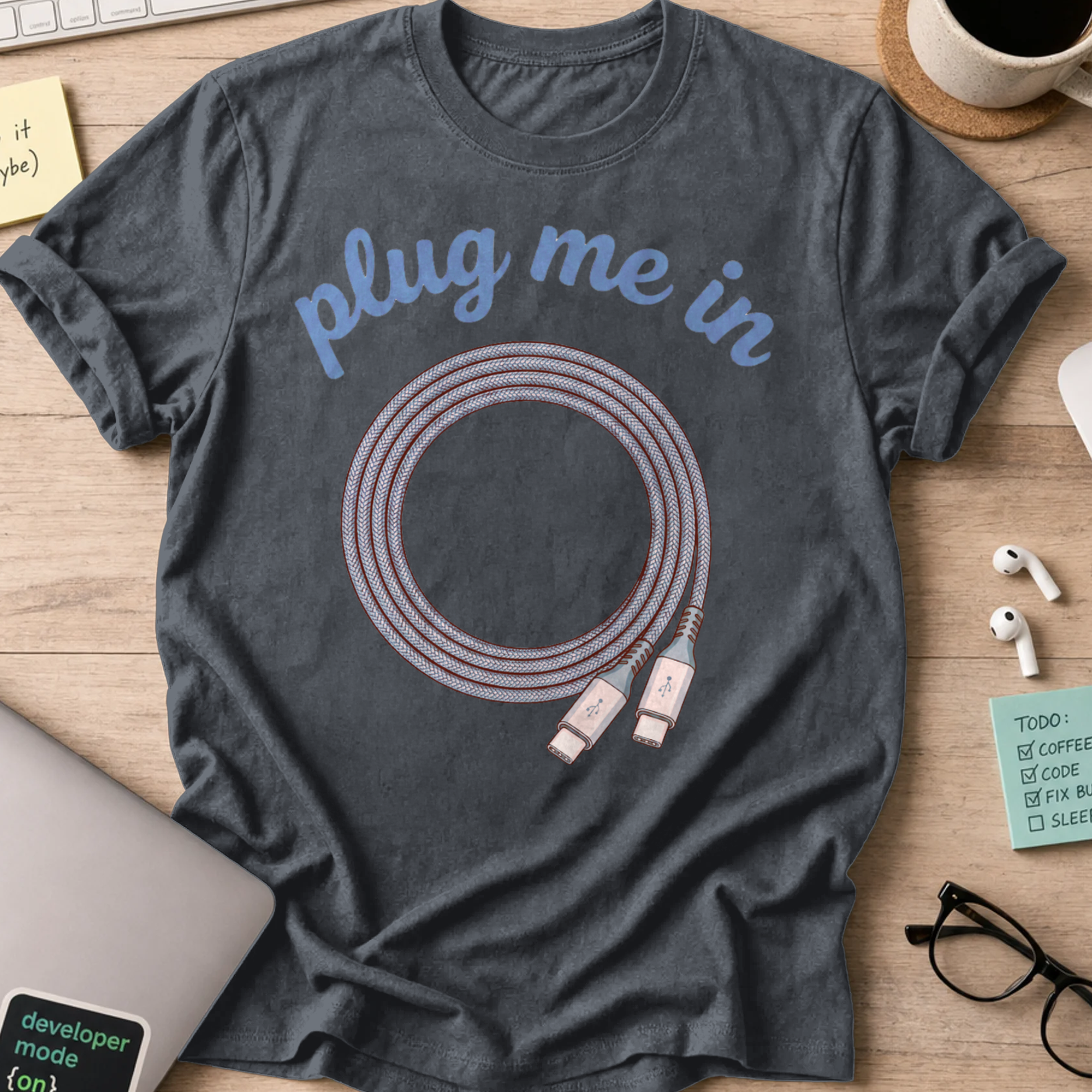 Plug Me In Shirt — Dark Heather