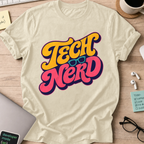 Tech Nerd Retro Typography Shirt — Natural storefront mockup