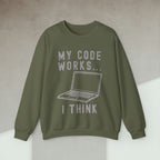 Code Culture my code works i think sweatshirt funny programmer Sweatshirt in S — Code Culture developer clothing