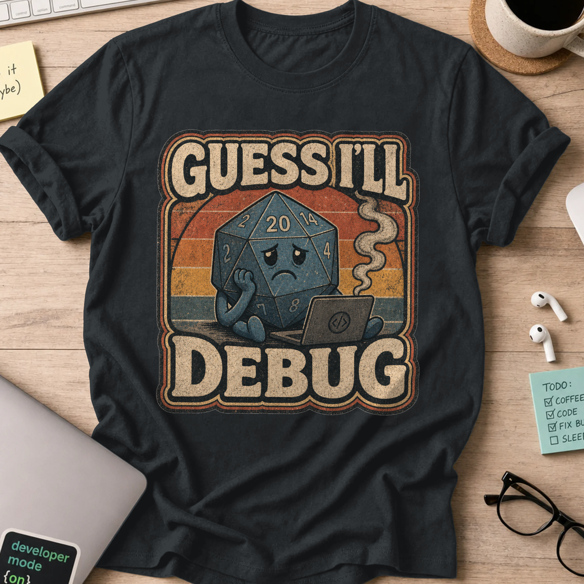 Guess I'll Debug Vintage Gamer Shirt — Black storefront mockup