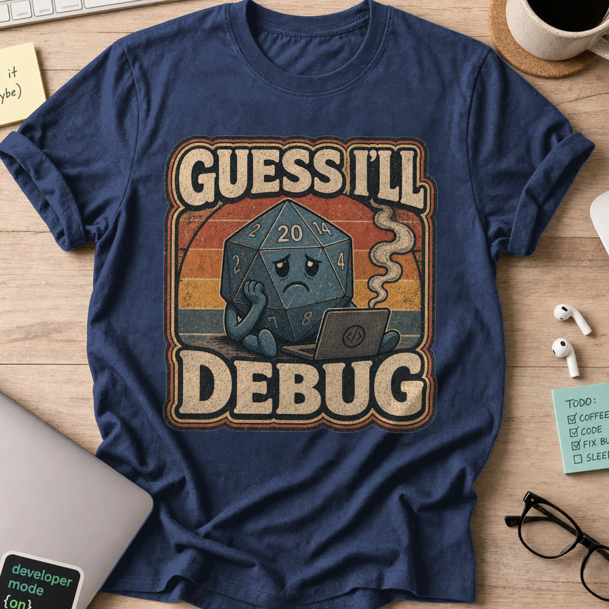 Guess I'll Debug Vintage Gamer Shirt — Navy storefront mockup