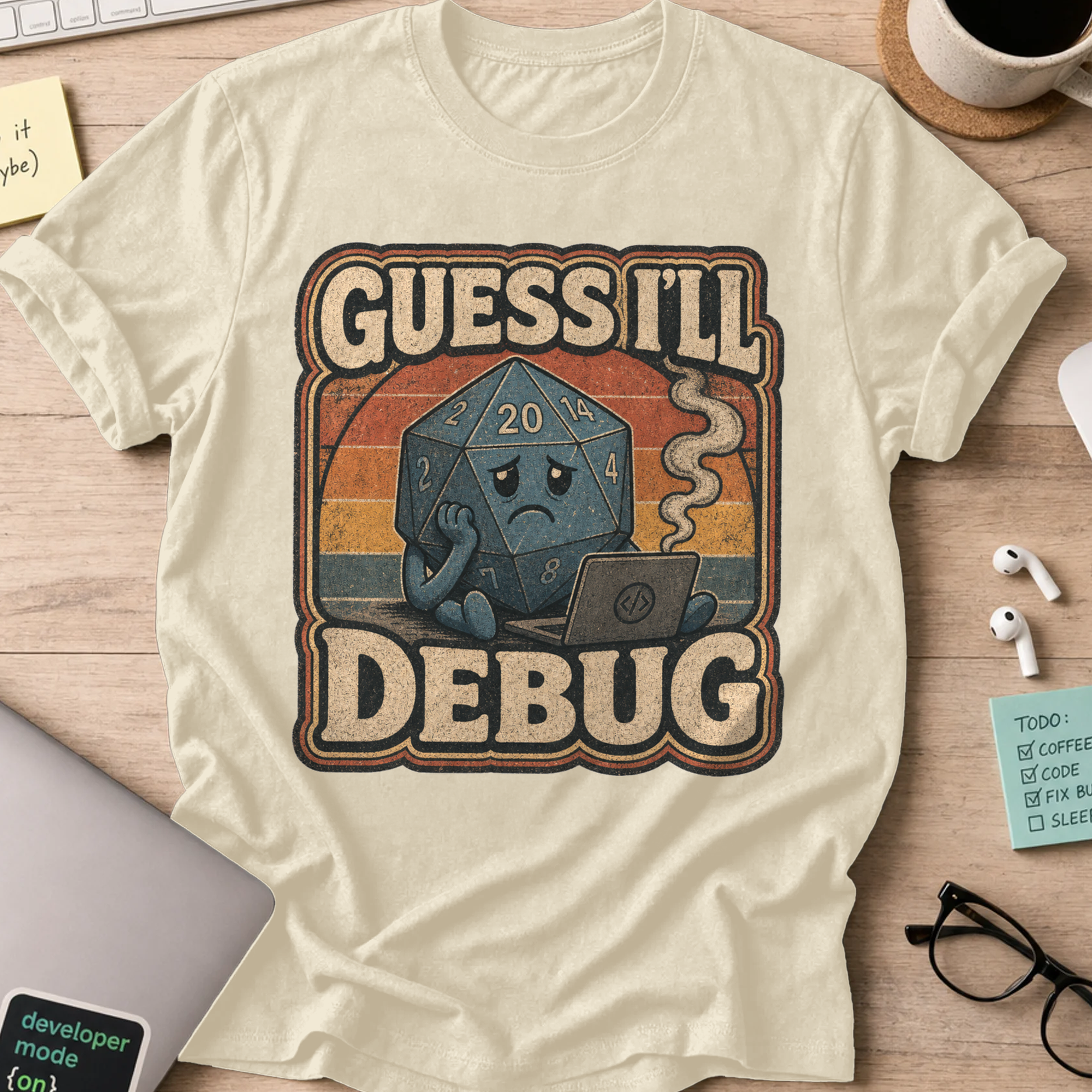 Guess I'll Debug Vintage Gamer Shirt — Natural storefront mockup