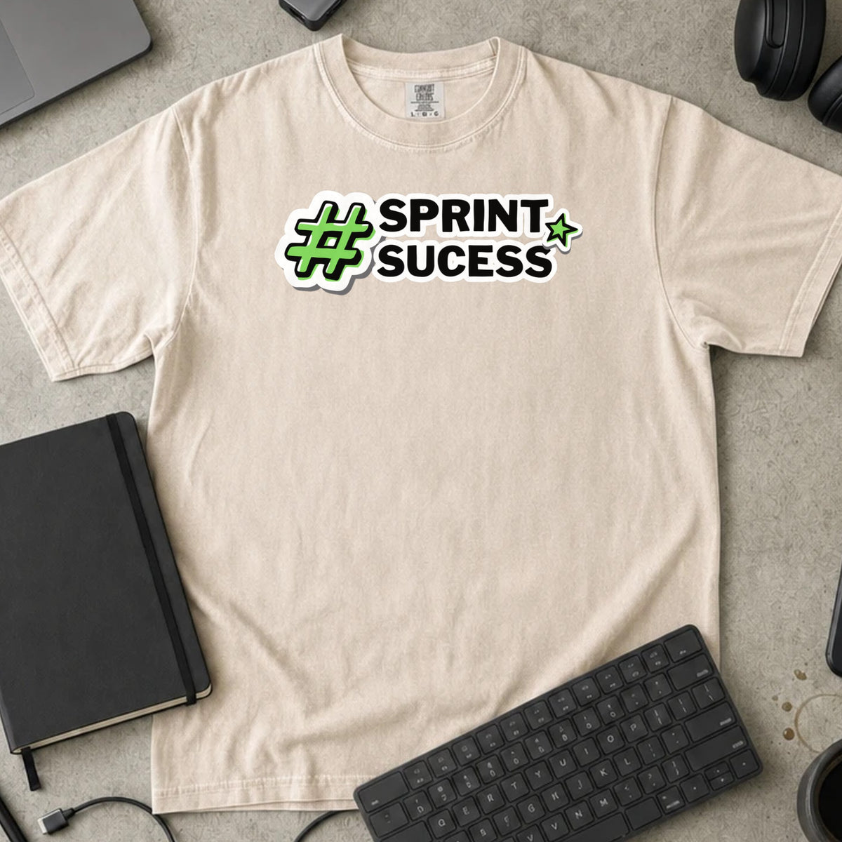 Sprint Success Hashtag Shirt in Ivory, Comfort Colors 1717 tee flat lay