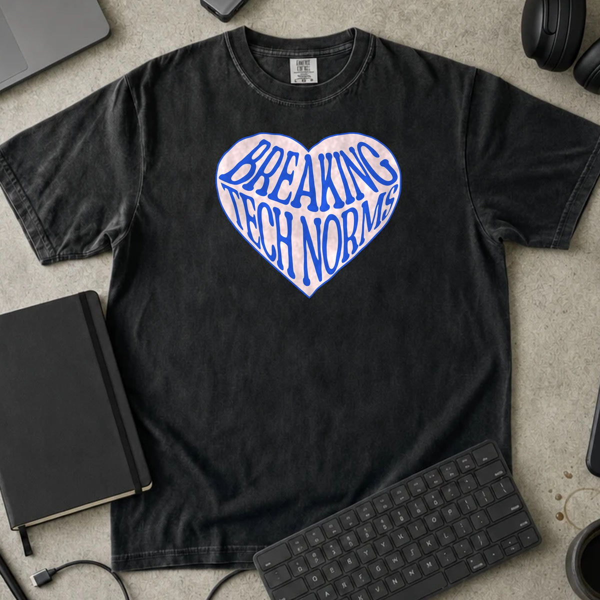 Breaking Tech Norms Shirt in Black, Comfort Colors 1717 tee flat lay