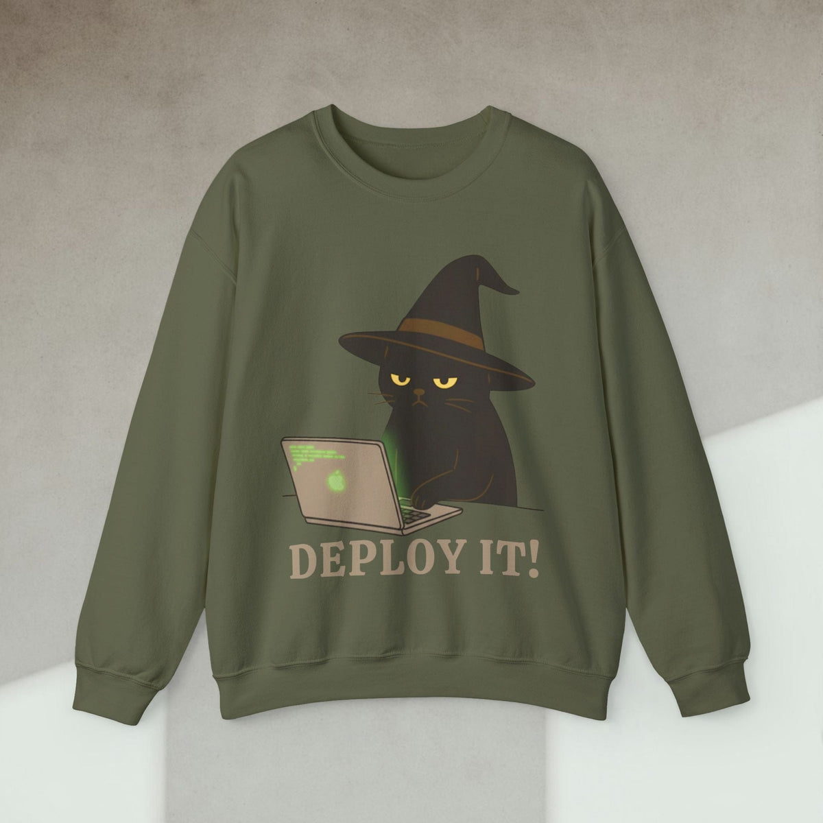 Code Culture deploy it cat sweatshirt funny programmer Sweatshirt in S — Code Culture developer clothing