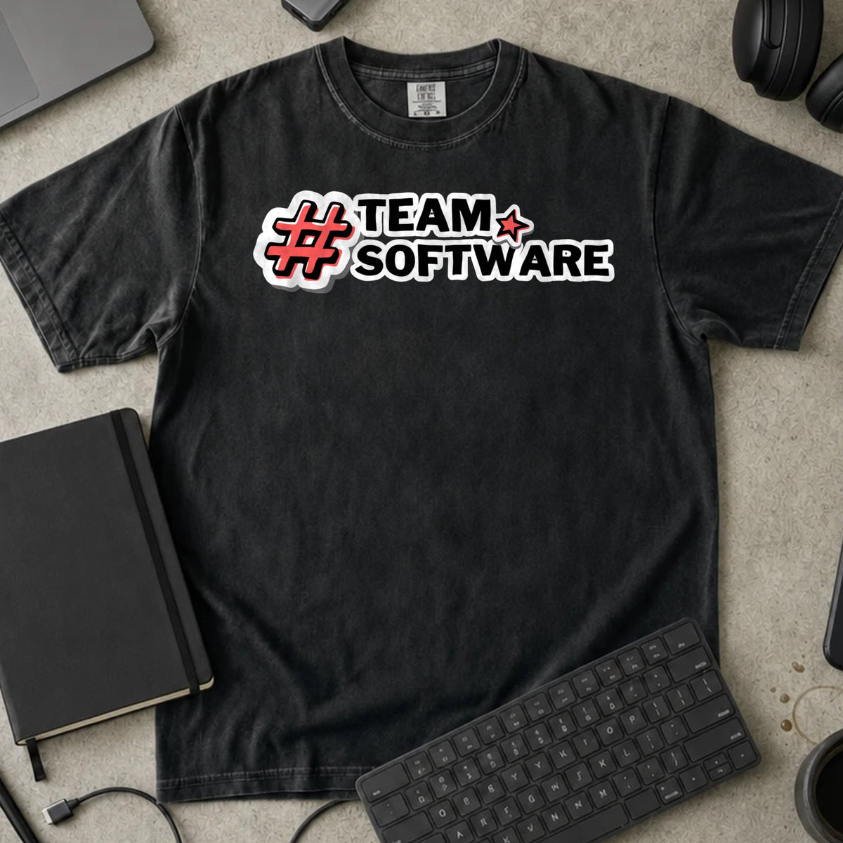 Team Software Shirt in Black, Comfort Colors 1717 tee flat lay