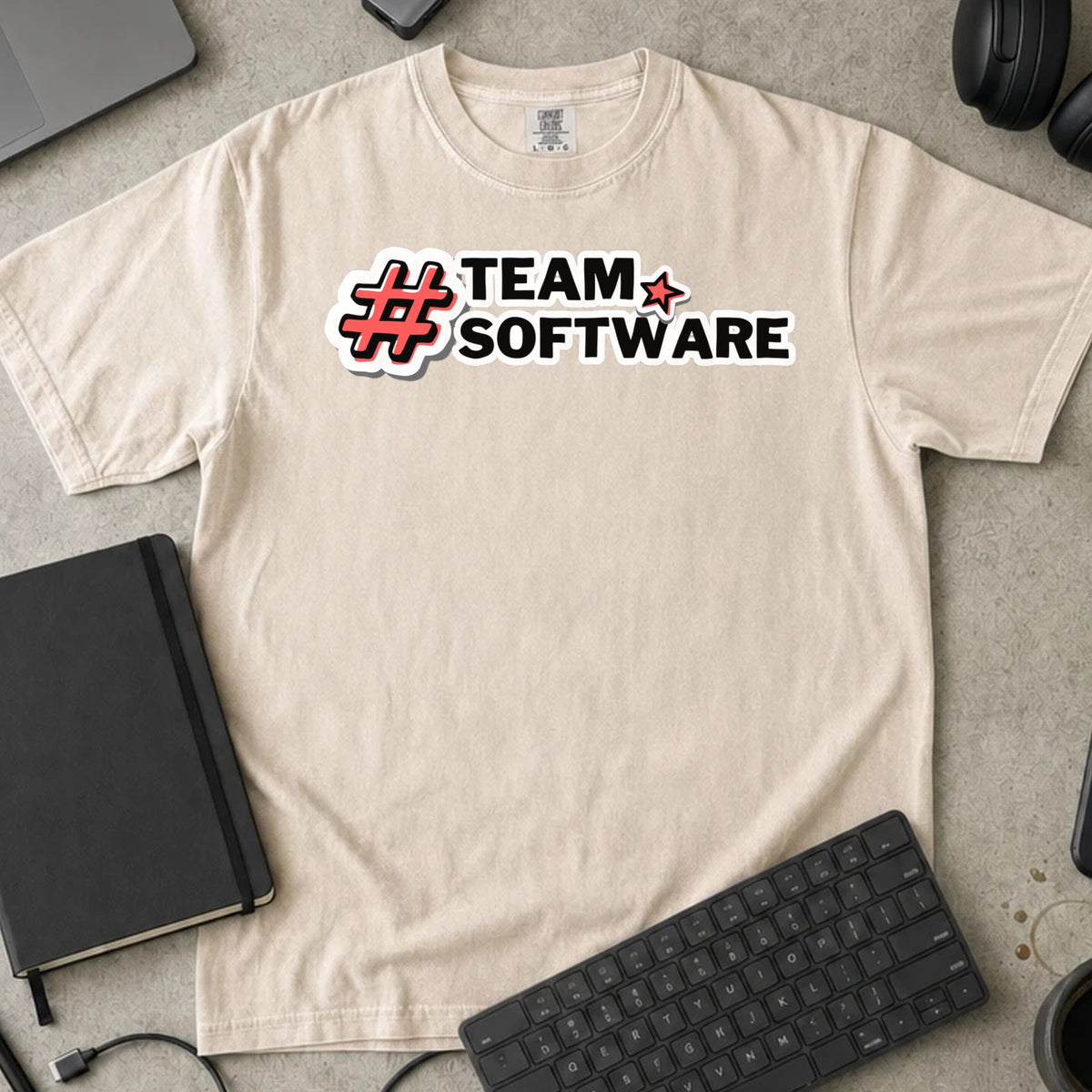 Team Software Shirt in Ivory, Comfort Colors 1717 tee flat lay