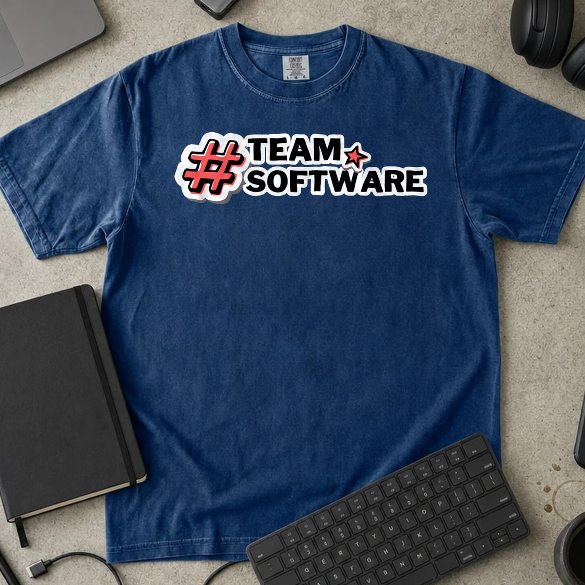 Team Software Shirt in True Navy, Comfort Colors 1717 tee flat lay