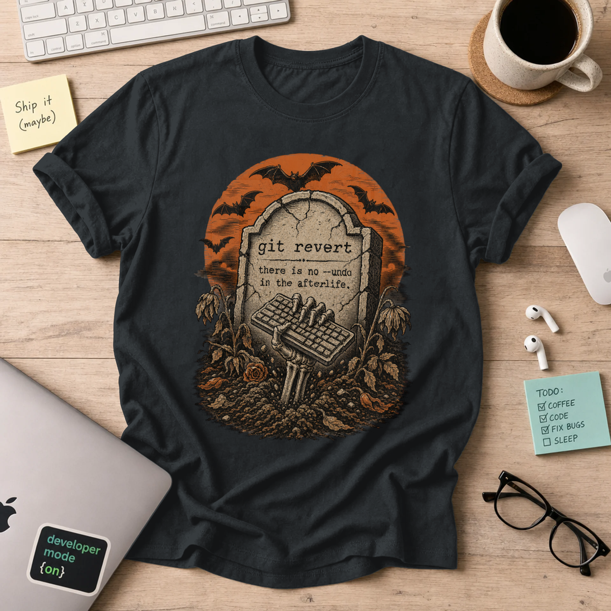 Git Revert: No Undo in the Afterlife Shirt — Black