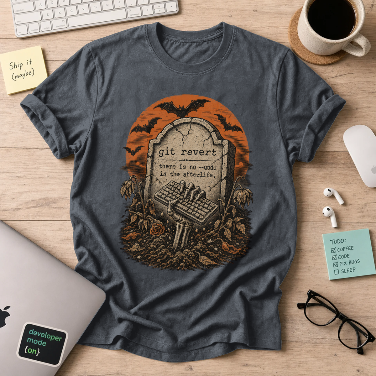 Git Revert: No Undo in the Afterlife Shirt — Dark Heather