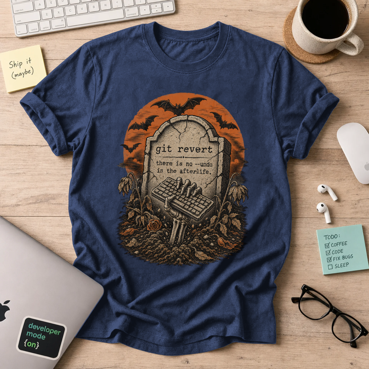 Git Revert: No Undo in the Afterlife Shirt — Navy