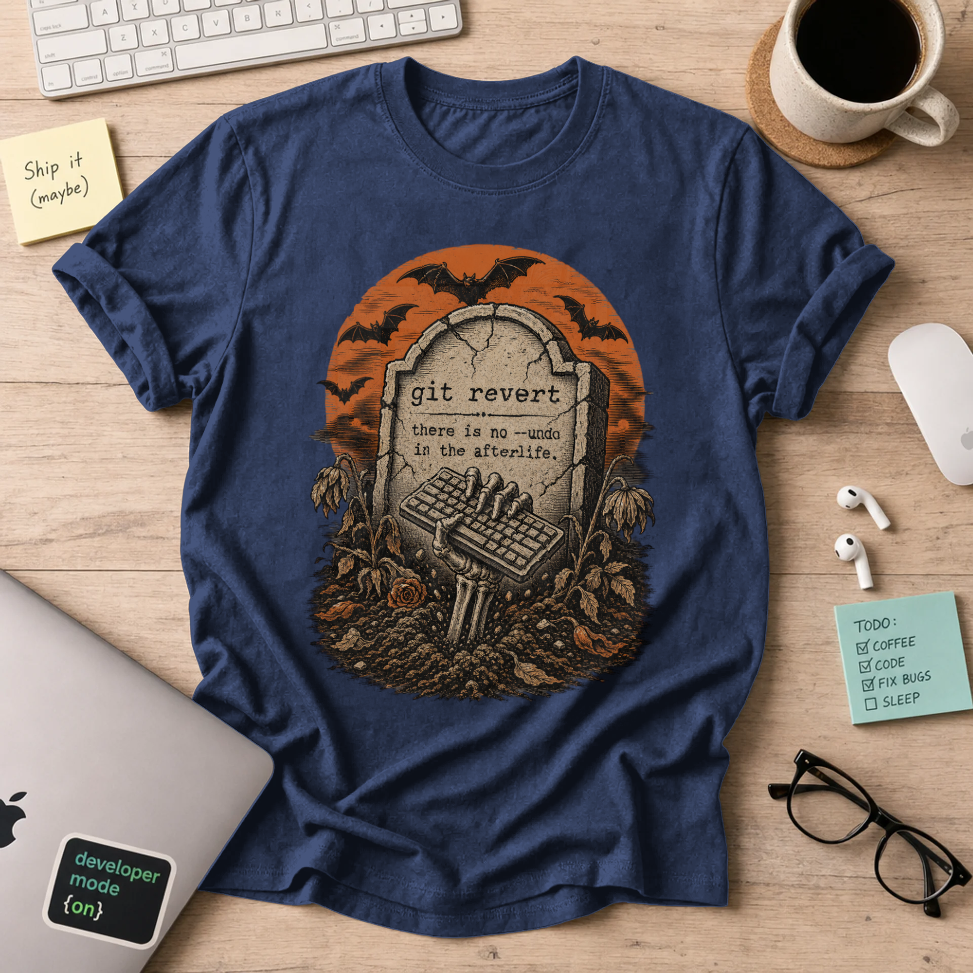 Git Revert: No Undo in the Afterlife Shirt — Navy