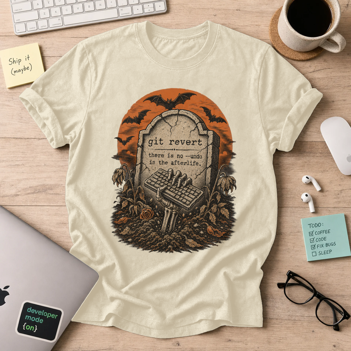 Git Revert: No Undo in the Afterlife Shirt — Natural