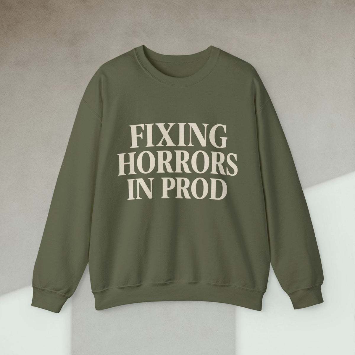 Code Culture fixing horrors in prod sweatshirt funny programmer Sweatshirt in S — Code Culture developer clothing