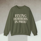 Code Culture fixing horrors in prod sweatshirt funny programmer Sweatshirt in S — Code Culture developer clothing