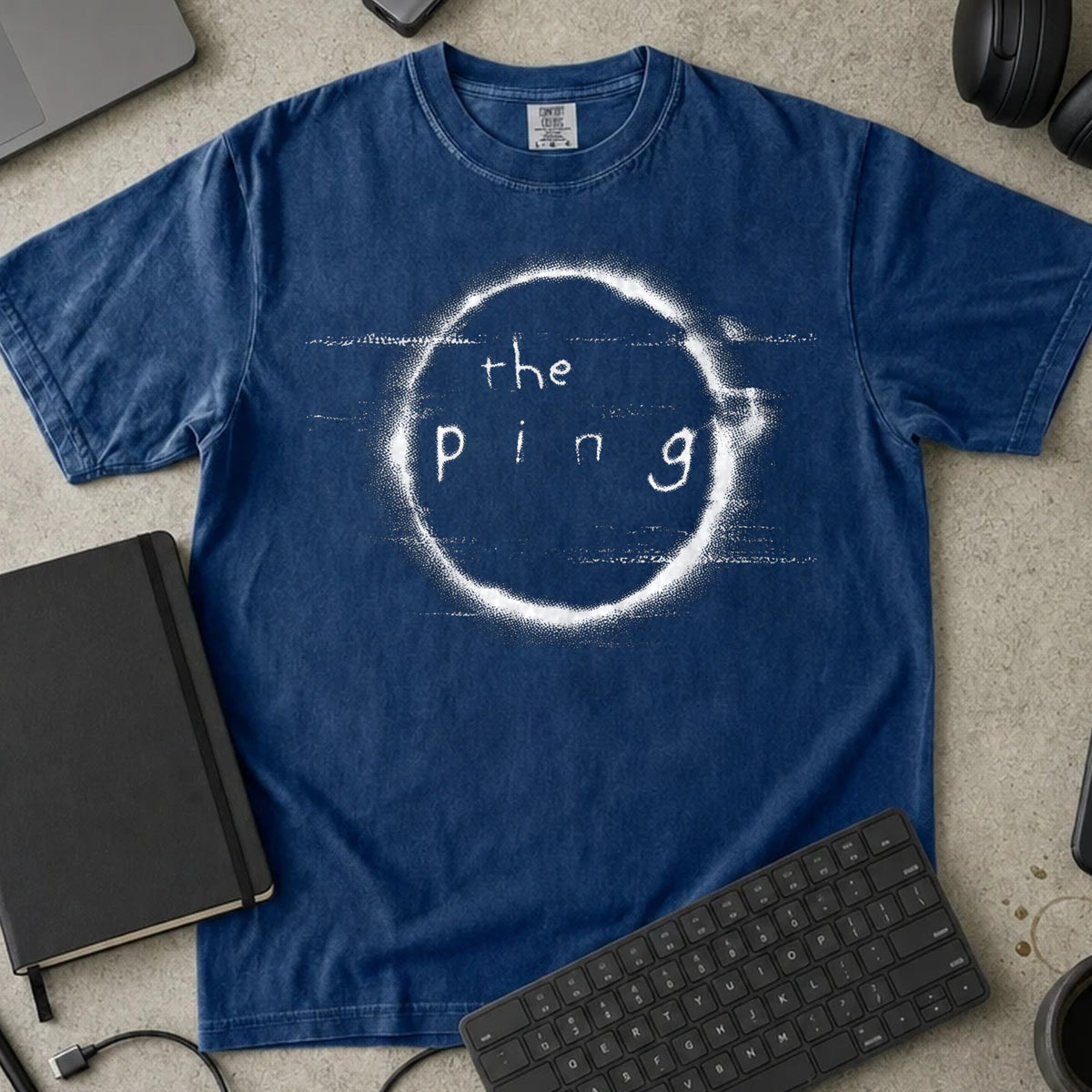 The Ping Shirt in True Navy, Comfort Colors 1717 tee flat lay