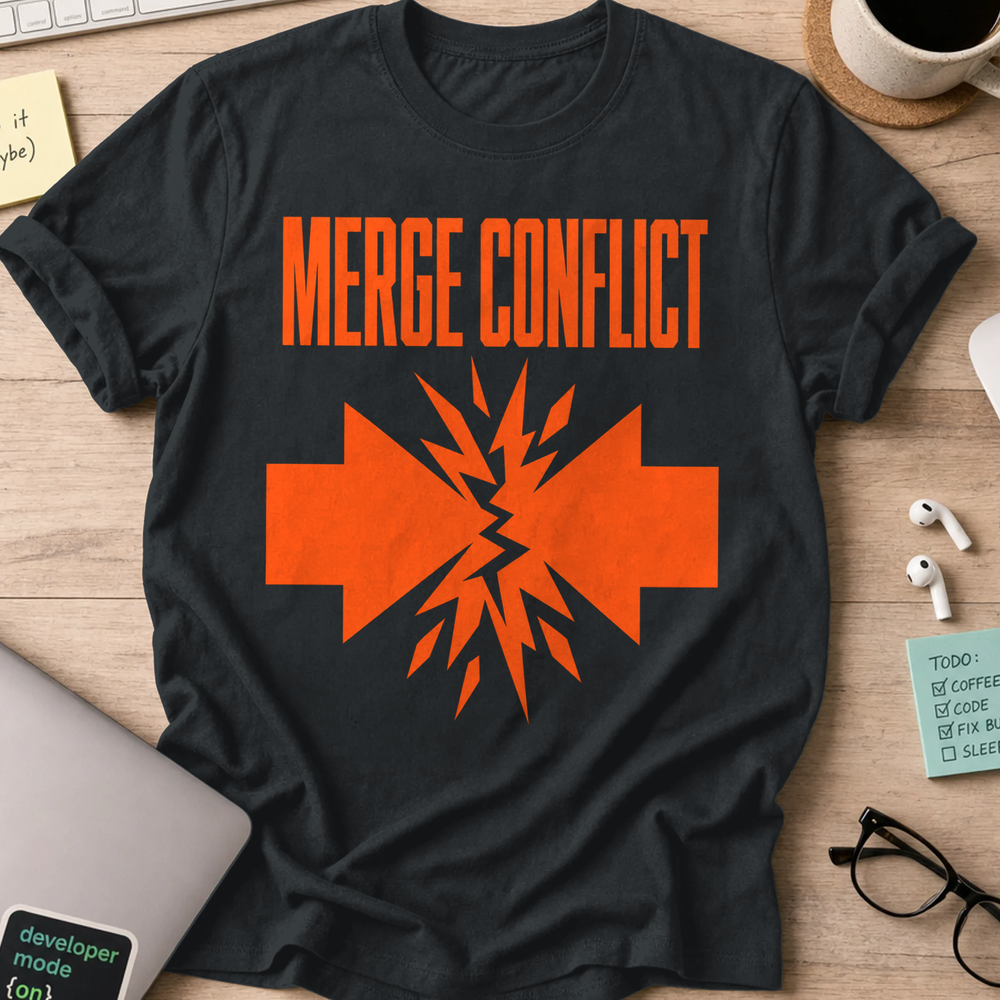 Orange Merge Conflict Shirt — Black